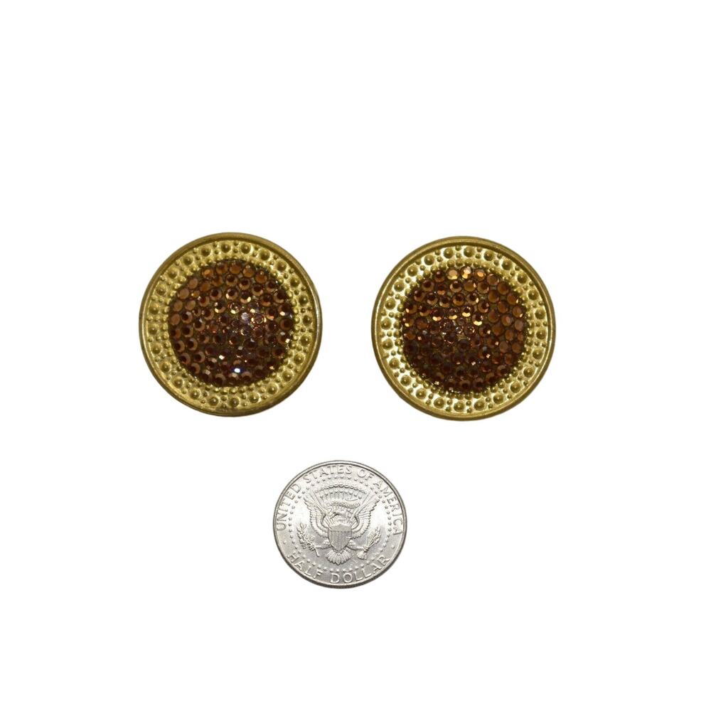 A8 Auth RICHARD KERR Round Goldtone W/Paved Rhinestone Crystals Clip On Earrings